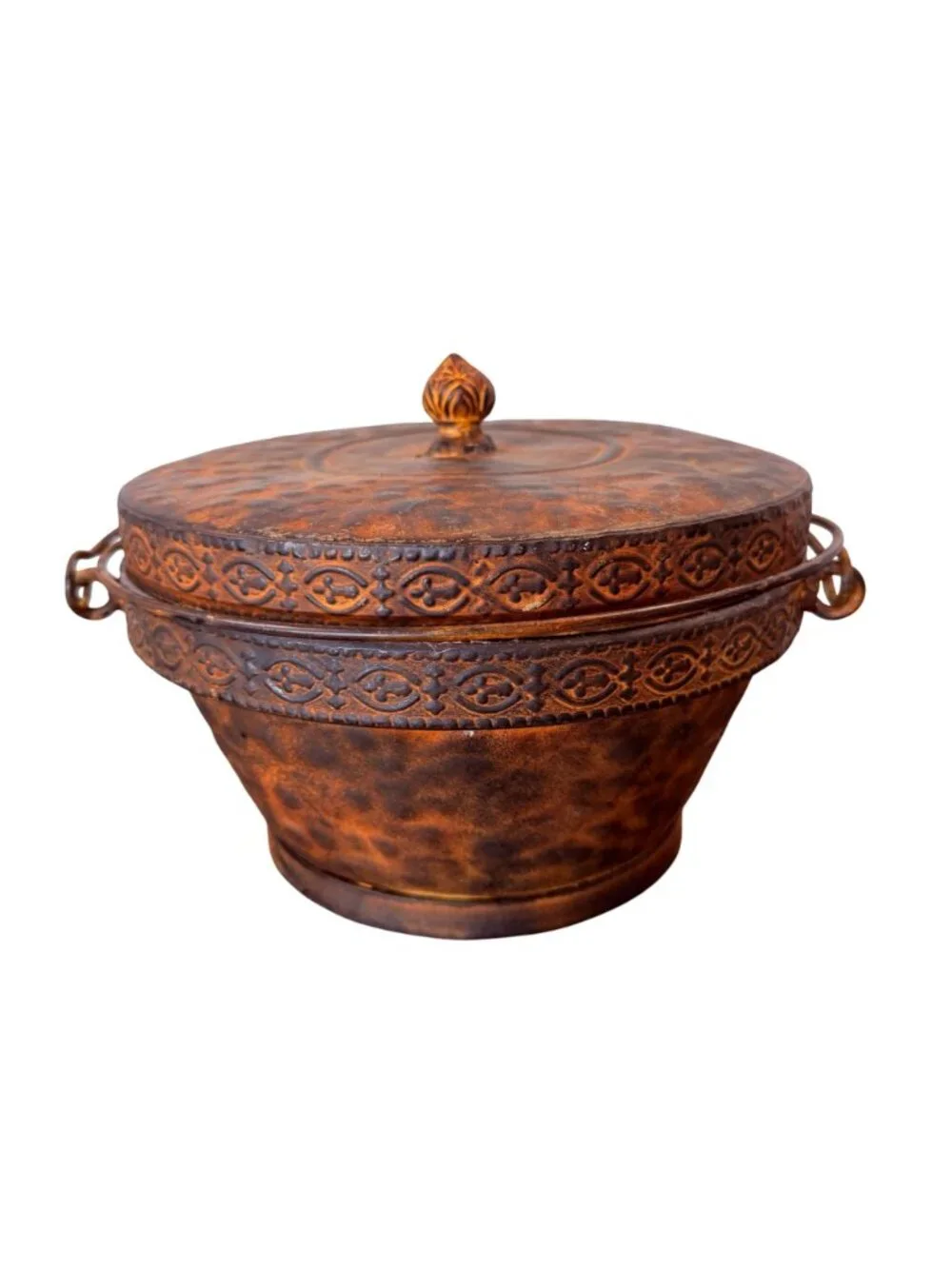 Vintage Asian Tooled Leather & Bamboo Wedding Basket Lidded Keepsake Box with Me